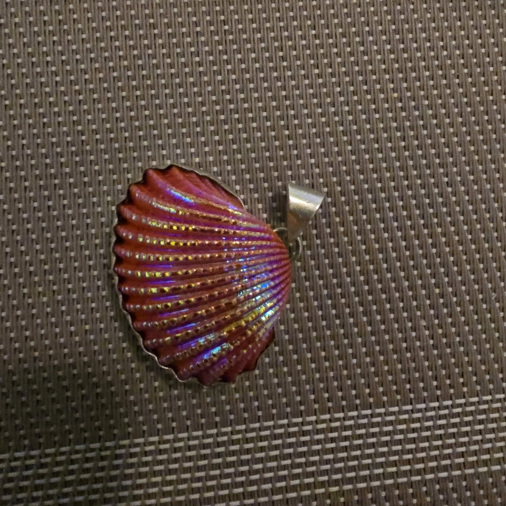 😎Handcrafted SS and Irradescent Pink Shell Pendant Necklace